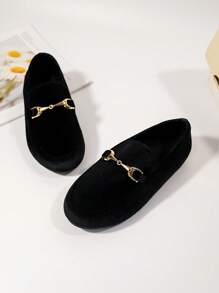 School-style Children's Fashionable Loafers With Metal Buckle, Autumn Girls' Shoes - Black - View 3