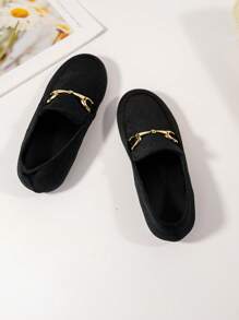 School-style Children's Fashionable Loafers With Metal Buckle, Autumn Girls' Shoes - Black - View 4