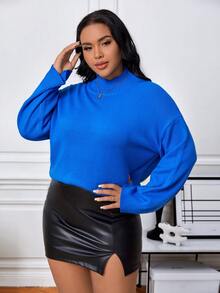 Celure 大碼小高領落肩袖套頭毛衣 - 藍色 - 查看 4