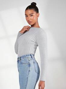 SHEIN BASICS 素色絨毛針織套頭毛衣 - 淺灰色 - 查看 4