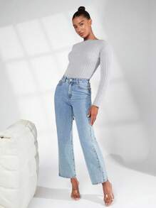 SHEIN BASICS 素色絨毛針織套頭毛衣 - 淺灰色 - 查看 5