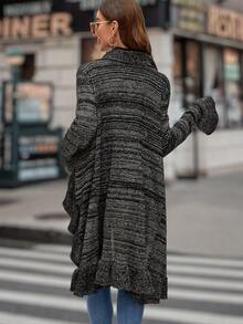 SHEIN LUNE 段染開襟荷葉邊開衫 - 黑色 - 查看 4