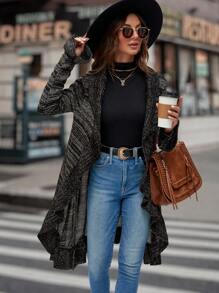 SHEIN LUNE 段染開襟荷葉邊開衫 - 黑色 - 查看 1