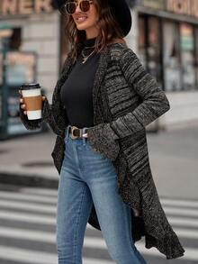 SHEIN LUNE 段染開襟荷葉邊開衫 - 黑色 - 查看 2