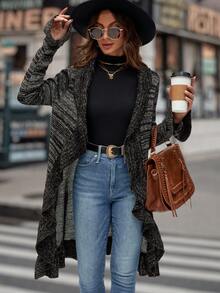 SHEIN LUNE 段染開襟荷葉邊開衫 - 黑色 - 查看 5