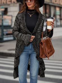 SHEIN LUNE 段染開襟荷葉邊開衫 - 黑色 - 查看 6