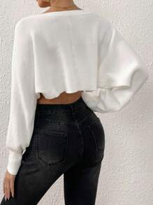 SHEIN BAE Batwing Sleeve Shrug Cardigan Without Cami Knit Top In Fall/Winter - White - View 2
