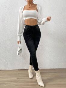 SHEIN BAE Batwing Sleeve Shrug Cardigan Without Cami Knit Top In Fall/Winter - White - View 3