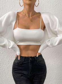 SHEIN BAE Batwing Sleeve Shrug Cardigan Without Cami Knit Top In Fall/Winter - White - View 4