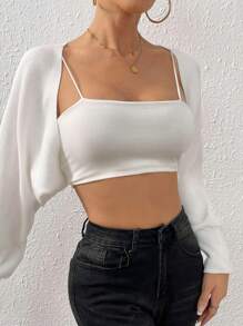 SHEIN BAE Batwing Sleeve Shrug Cardigan Without Cami Knit Top In Fall/Winter - White - View 5