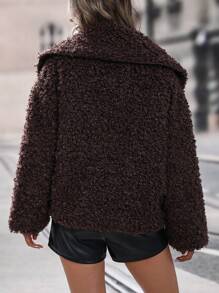 SHEIN LUNE Solid Open Front Fuzzy Coat Fall Cloth For Women - Chocolate Brown - View 2