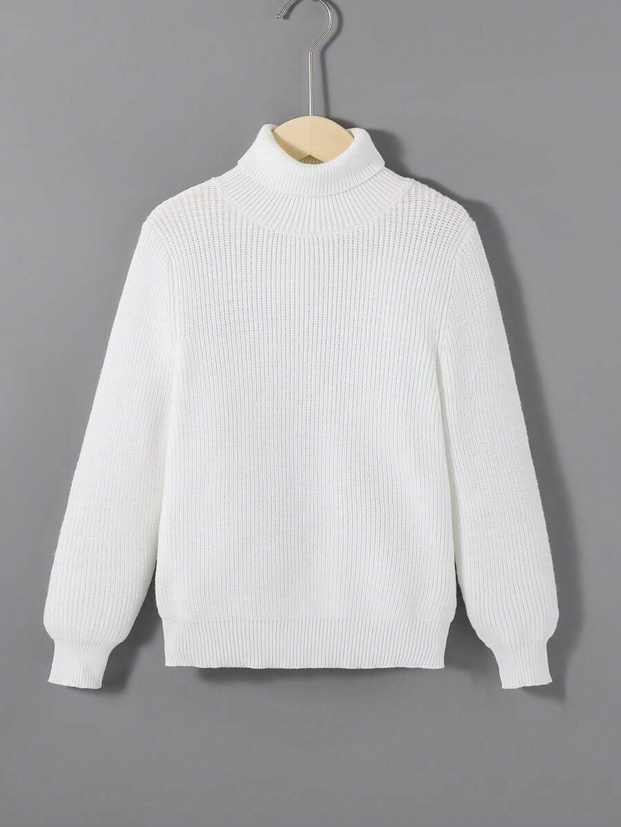Tween Boy Turtleneck Ribbed Knit Lantern Sleeve Sweater,In Fall/Winter - White - View 1