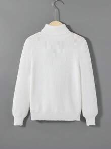 Tween Boy Turtleneck Ribbed Knit Lantern Sleeve Sweater,In Fall/Winter - White - View 2