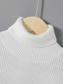 Tween Boy Turtleneck Ribbed Knit Lantern Sleeve Sweater,In Fall/Winter - White - View 4