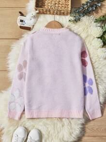RueChic Tween Girl Floral Pattern Sweater - Baby Pink - View 2