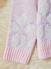 RueChic Tween Girl Floral Pattern Sweater - Baby Pink - View 3