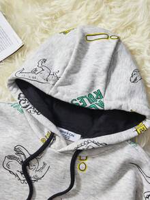 RueChic Cậu bé Tween Giải trí Dễ thương Đồ họa khủng long áo có mũ Tay áo dài Áo nỉ Với In Khẩu hiệu - Màu Xám nhạt - Xem 5