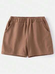 Young Boy Cartoon Graphic Tee & Shorts - Coffee Brown - View 5