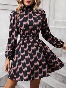 SHEIN Clasi In Toàn bộ Tay áo lồng đèn Đầm - màu đen - Xem 1