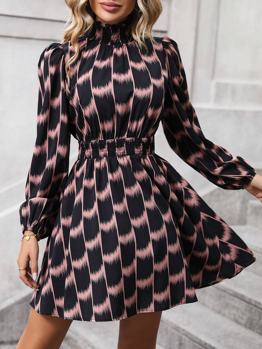 SHEIN Clasi In Toàn bộ Tay áo lồng đèn Đầm - màu đen - Xem 1