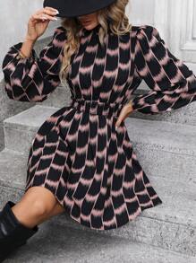 SHEIN Clasi In Toàn bộ Tay áo lồng đèn Đầm - màu đen - Xem 3