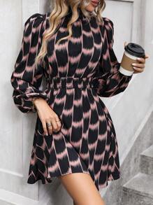 SHEIN Clasi In Toàn bộ Tay áo lồng đèn Đầm - màu đen - Xem 4