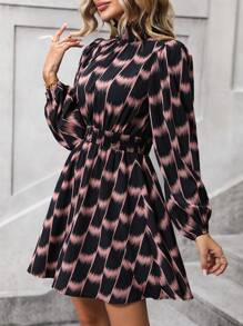 SHEIN Clasi In Toàn bộ Tay áo lồng đèn Đầm - màu đen - Xem 5