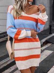 SHEIN LUNE Colour Block Drop Shoulder Jumper Dress - Multicolor - View 6