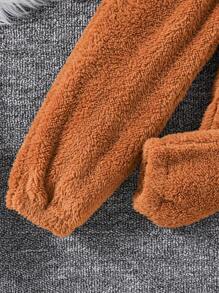 SHEIN Chàng trai trẻ Thêu Chữ Teddy Hoodie & Quần - màu nâu - Xem 5