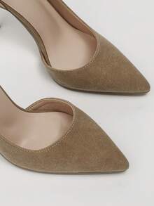 Fashionable Simple Style Pointed Toe Cut-outs Design Stiletto High Heel Shoes For Women To Show A Slimming Effect - Khaki - View 4