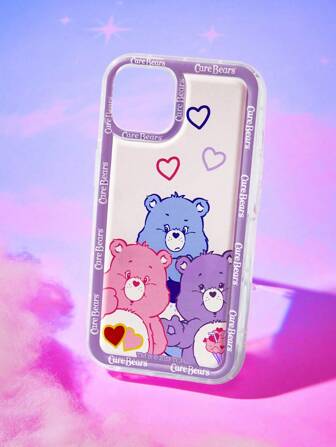 ROMWE X Care Bears 1 pieza de funda de teléfono de silicona con patrón de oso de dibujos animados con letras compatible con iPhone