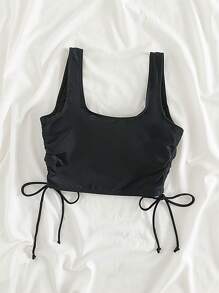 Swim Vcay 大碼側抽繩比基尼泳裝上衣 - 黑色 - 查看 2