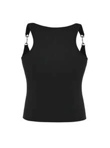 Rina Fox 星星印花链条细节背心 图案 T 恤 女式上衣 - 黑色 - 查看 2