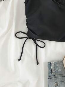 Swim Vcay 大碼側抽繩比基尼泳裝上衣 - 黑色 - 查看 4