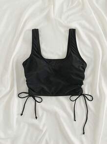 Swim Vcay 大碼側抽繩比基尼泳裝上衣 - 黑色 - 查看 5