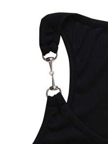 Rina Fox 星星印花链条细节背心 图案 T 恤 女式上衣 - 黑色 - 查看 5