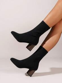 优雅女士时尚靴子，黑色、米色、卡其色，带有一系列针织装饰，细头，高跟，让您看起来更高更苗条，适合万圣节、派对、冬季假期、婚礼和其他场合