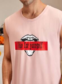 男士標語圖案休閒服上裝 - 藕粉色 - 查看 3