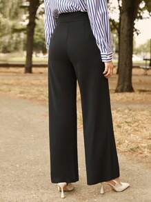 SHEIN Frenchy Button Front Flare Leg Pants - Black - View 5