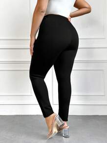 EURMUSE Plus Size High Waisted Solid Color Skinny Casual Pants - Black - View 2
