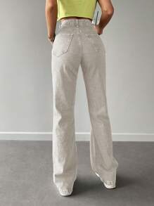 EURMUSE 素色直筒牛仔褲 - 米色 - 查看 2