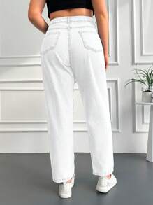 EURMUSE Plus Solid Zipper Fly Tapered Jeans - White - View 2