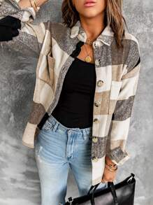 In kẻ sọc Thả vai Túi vá áo - Màu Khaki - Xem 1