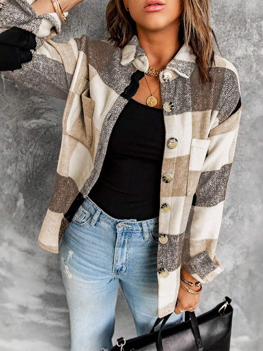 In kẻ sọc Thả vai Túi vá áo - Màu Khaki - Xem 1