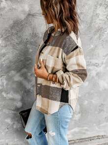 In kẻ sọc Thả vai Túi vá áo - Màu Khaki - Xem 3