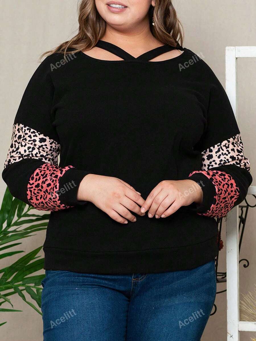 Plus Leopard Print Cut Out Tee