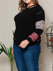 Plus Leopard Print Cut Out Tee