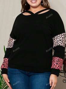 Plus Leopard Print Cut Out Tee