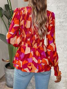 SHEIN VCAY 滿版印花荷葉袖荷葉邊下擺襯衫 - 彩色 - 查看 2