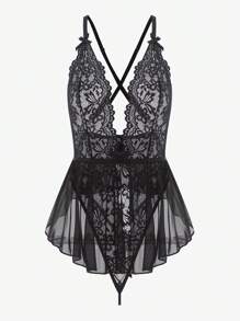 Snug Zone Lencería de entredós de malla con contraste y espalda cruzada sin respaldo - Negro - Ver 3